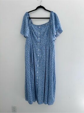 SHEIN Light Blue Floral Midi Dress with Button Front